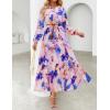 imageZESICA Womens 2025 Fall Long Sleeve Maxi Dress Floral Print V Neck Empire Waist A Line Tiered Flowy Boho Party DressesPurple