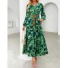 imageZESICA Womens 2025 Fall Long Sleeve Maxi Dress Floral Print V Neck Empire Waist A Line Tiered Flowy Boho Party DressesTurquoise