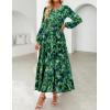 imageZESICA Womens 2025 Fall Long Sleeve Maxi Dress Floral Print V Neck Empire Waist A Line Tiered Flowy Boho Party DressesTurquoise