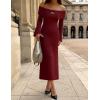 imageZESICA Womens Fall Off Shoulder Sweater Dress 2025 Bell Long Sleeve Ribbed Knit Bodycon Formal Maxi DressesWine