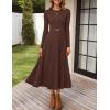 imageZESICA Womens Long Sleeve Midi Sweater Dress 2025 Fall Crewneck Knit A Line Pleated Flowy Long Dresses with BeltCoffee