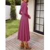 imageZESICA Womens Long Sleeve Midi Sweater Dress 2025 Fall Crewneck Knit A Line Pleated Flowy Long Dresses with BeltEggplant