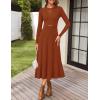 imageZESICA Womens Long Sleeve Midi Sweater Dress 2025 Fall Crewneck Knit A Line Pleated Flowy Long Dresses with BeltRust
