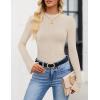imageZESICA Womens Long Sleeve Shirts 2025 Fall Mock Neck Ribbed Knit Slim Fit Tops Basic Tees Dressy Casual Outfits ClothesApricot