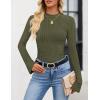 imageZESICA Womens Long Sleeve Shirts 2025 Fall Mock Neck Ribbed Knit Slim Fit Tops Basic Tees Dressy Casual Outfits ClothesArmygreen