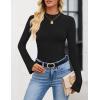 imageZESICA Womens Long Sleeve Shirts 2025 Fall Mock Neck Ribbed Knit Slim Fit Tops Basic Tees Dressy Casual Outfits ClothesBlack