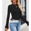 imageZESICA Womens Long Sleeve Shirts 2025 Fall Mock Neck Ribbed Knit Slim Fit Tops Basic Tees Dressy Casual Outfits ClothesBlack