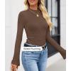 imageZESICA Womens Long Sleeve Shirts 2025 Fall Mock Neck Ribbed Knit Slim Fit Tops Basic Tees Dressy Casual Outfits ClothesBrown