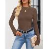 imageZESICA Womens Long Sleeve Shirts 2025 Fall Mock Neck Ribbed Knit Slim Fit Tops Basic Tees Dressy Casual Outfits ClothesBrown