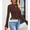 imageZESICA Womens Long Sleeve Shirts 2025 Fall Mock Neck Ribbed Knit Slim Fit Tops Basic Tees Dressy Casual Outfits ClothesDarkbrown