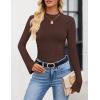 imageZESICA Womens Long Sleeve Shirts 2025 Fall Mock Neck Ribbed Knit Slim Fit Tops Basic Tees Dressy Casual Outfits ClothesDarkbrown