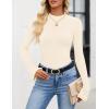 imageZESICA Womens Long Sleeve Shirts 2025 Fall Mock Neck Ribbed Knit Slim Fit Tops Basic Tees Dressy Casual Outfits ClothesIvory