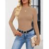 imageZESICA Womens Long Sleeve Shirts 2025 Fall Mock Neck Ribbed Knit Slim Fit Tops Basic Tees Dressy Casual Outfits ClothesKhaki