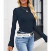imageZESICA Womens Long Sleeve Shirts 2025 Fall Mock Neck Ribbed Knit Slim Fit Tops Basic Tees Dressy Casual Outfits ClothesNavy