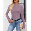 imageZESICA Womens Long Sleeve Shirts 2025 Fall Mock Neck Ribbed Knit Slim Fit Tops Basic Tees Dressy Casual Outfits ClothesPurple