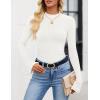 imageZESICA Womens Long Sleeve Shirts 2025 Fall Mock Neck Ribbed Knit Slim Fit Tops Basic Tees Dressy Casual Outfits ClothesWhite