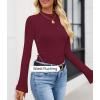 imageZESICA Womens Long Sleeve Shirts 2025 Fall Mock Neck Ribbed Knit Slim Fit Tops Basic Tees Dressy Casual Outfits ClothesWine