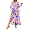 imageZESICA Womens 2025 Fall Long Sleeve Maxi Dress Floral Print V Neck Empire Waist A Line Tiered Flowy Boho Party DressesPurple