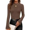 imageZESICA Womens Long Sleeve Shirts 2025 Fall Mock Neck Ribbed Knit Slim Fit Tops Basic Tees Dressy Casual Outfits ClothesBrown