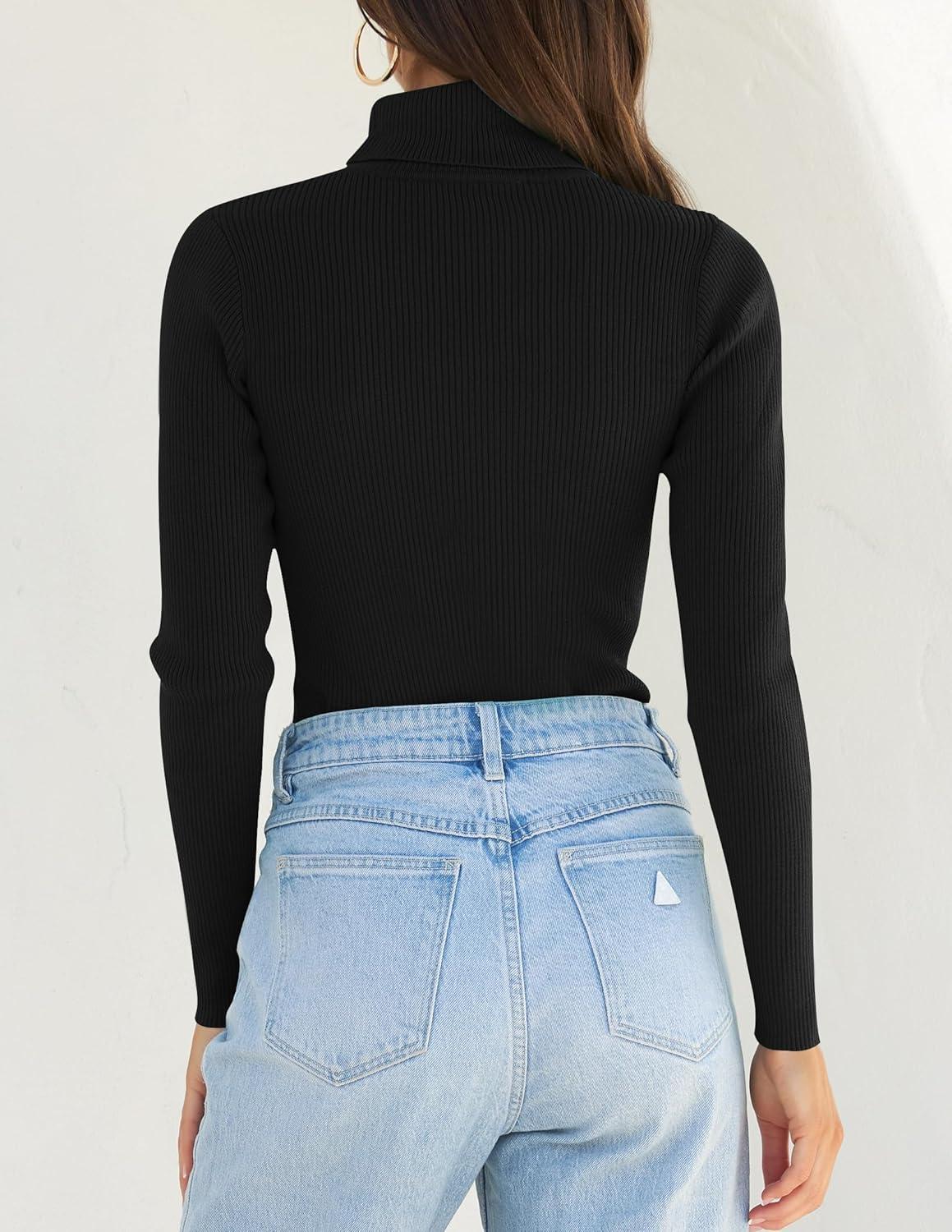 imageZESICA Womens Turtleneck Long Sleeve Shirts 2025 Fall Trendy Tops Slim Fitted Ribbed Knit Basic Casual SweaterBlack