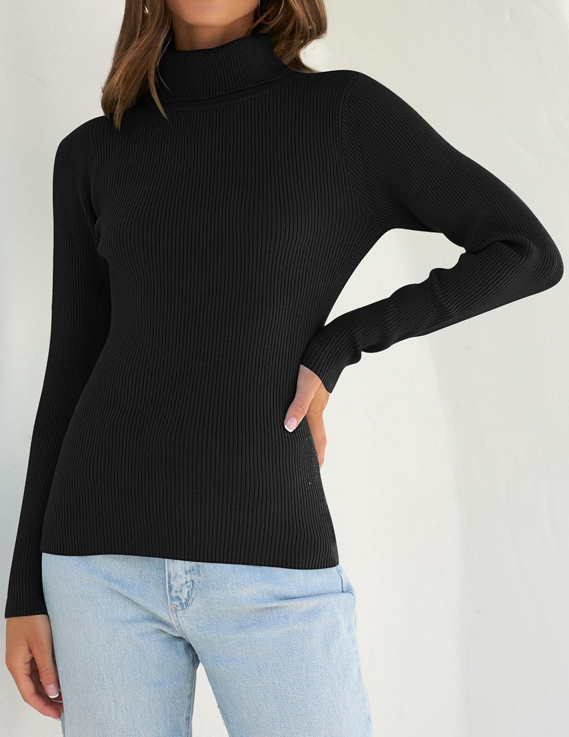 imageZESICA Womens Turtleneck Long Sleeve Shirts 2025 Fall Trendy Tops Slim Fitted Ribbed Knit Basic Casual SweaterBlack
