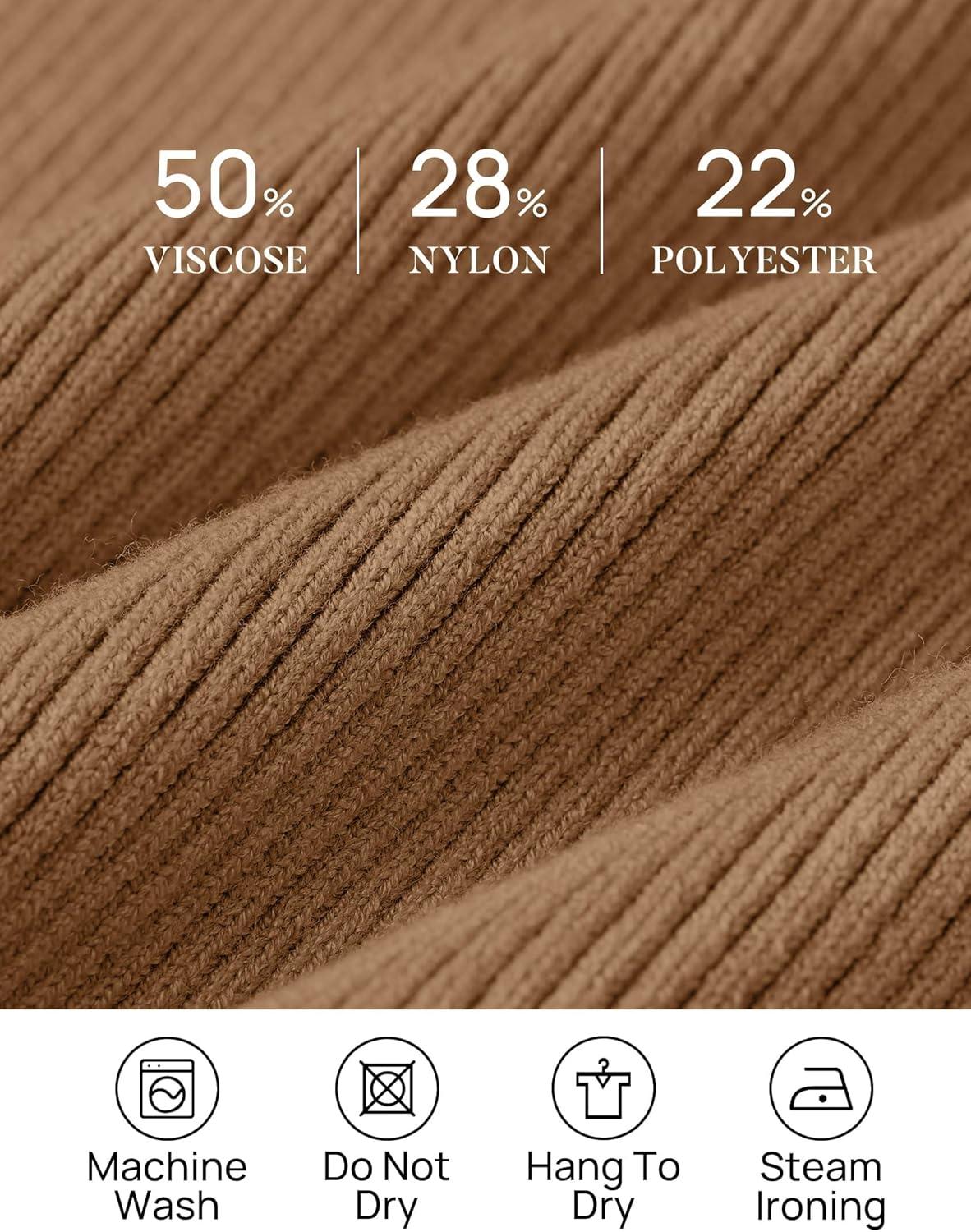 imageZESICA Womens Turtleneck Long Sleeve Shirts 2025 Fall Trendy Tops Slim Fitted Ribbed Knit Basic Casual SweaterBrown