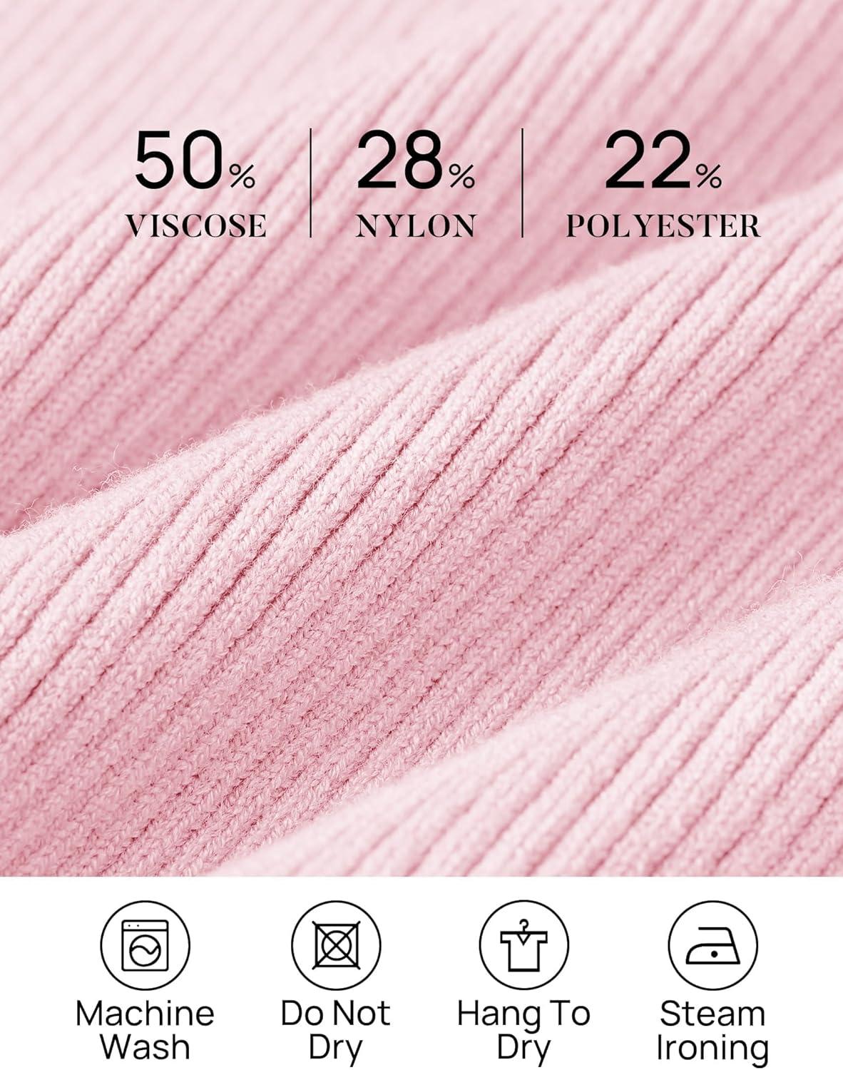 imageZESICA Womens Turtleneck Long Sleeve Shirts 2025 Fall Trendy Tops Slim Fitted Ribbed Knit Basic Casual SweaterPink