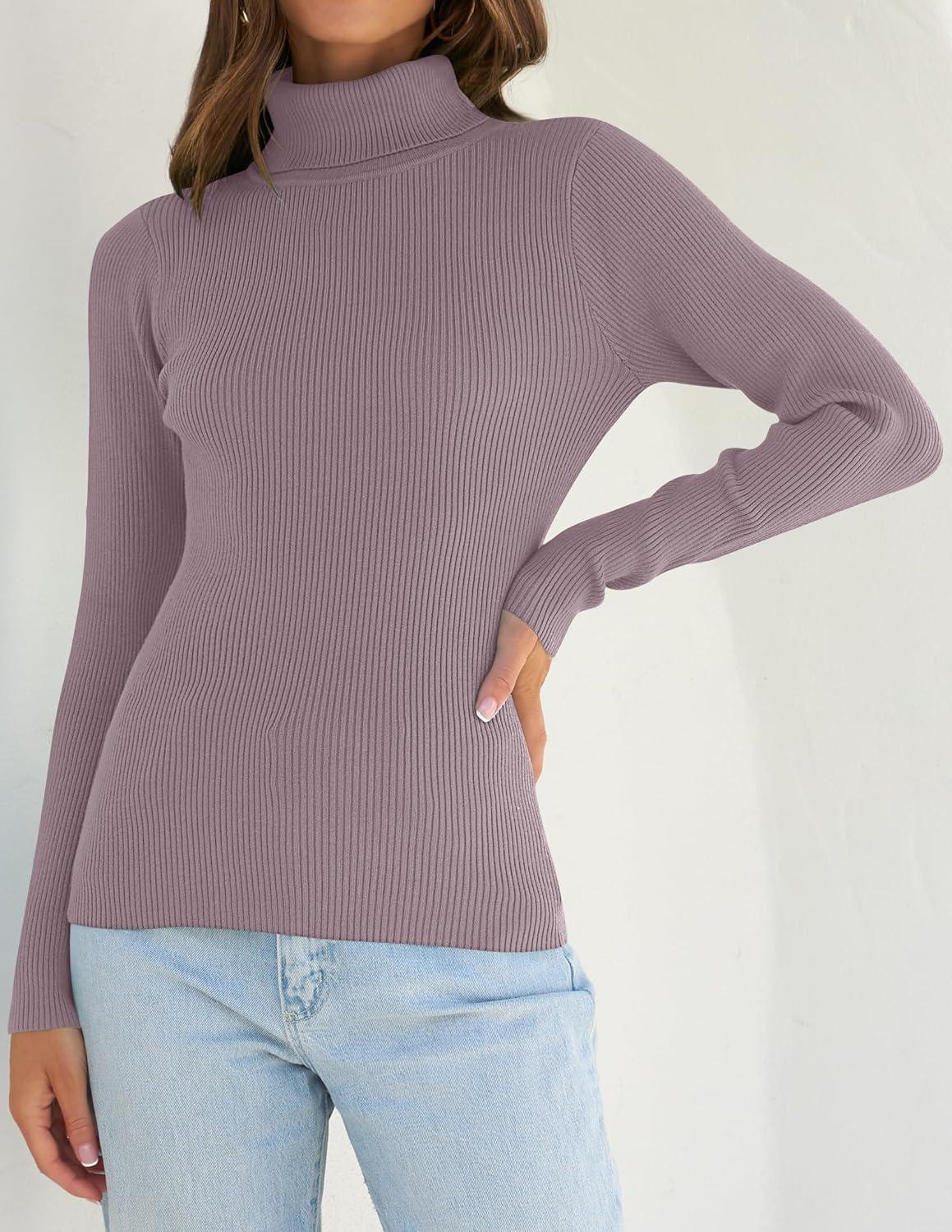 imageZESICA Womens Turtleneck Long Sleeve Shirts 2025 Fall Trendy Tops Slim Fitted Ribbed Knit Basic Casual SweaterTaro