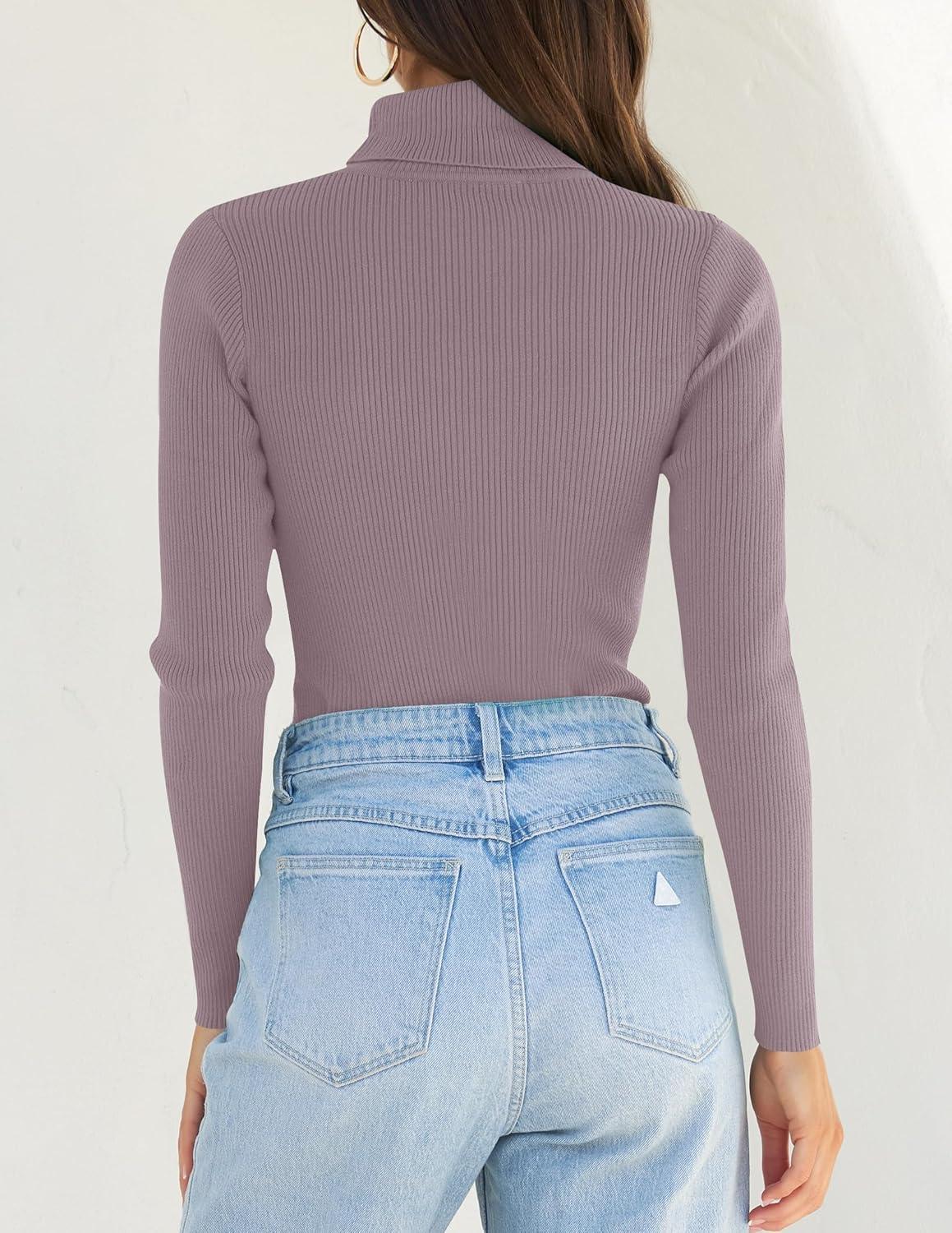 imageZESICA Womens Turtleneck Long Sleeve Shirts 2025 Fall Trendy Tops Slim Fitted Ribbed Knit Basic Casual SweaterTaro