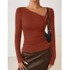 imageZESICA Womens Long Sleeve Asymmetrical Neck Ruched Slim Fit Shirts 2025 Fall Fashion Casual Tee Going Out TopsBurnt Orange