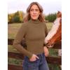 imageZESICA Womens Turtleneck Long Sleeve Shirts 2025 Fall Trendy Tops Slim Fitted Ribbed Knit Basic Casual SweaterBrown