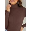 imageZESICA Womens Turtleneck Long Sleeve Shirts 2025 Fall Trendy Tops Slim Fitted Ribbed Knit Basic Casual SweaterCoffee