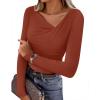 imageZESICA Womens Long Sleeve Asymmetrical Neck Ruched Slim Fit Shirts 2025 Fall Fashion Casual Tee Going Out TopsBurnt Orange