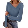 imageZESICA Womens Long Sleeve Asymmetrical Neck Ruched Slim Fit Shirts 2025 Fall Fashion Casual Tee Going Out TopsDusty Blue