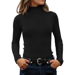 imageZESICA Womens Turtleneck Long Sleeve Shirts 2025 Fall Trendy Tops Slim Fitted Ribbed Knit Basic Casual SweaterBlack