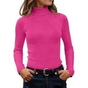 imageZESICA Womens Turtleneck Long Sleeve Shirts 2025 Fall Trendy Tops Slim Fitted Ribbed Knit Basic Casual SweaterRose