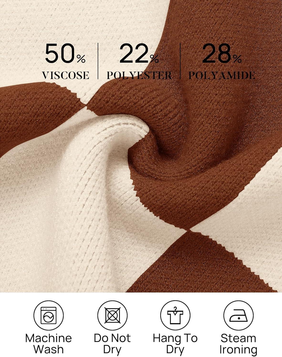 imageZESICA Womens Fall 2025 Oversized Sweaters Long Sleeve Color Block Mock Neck Side Slit Comfy Loose Knitted Pullover TopsCaramel