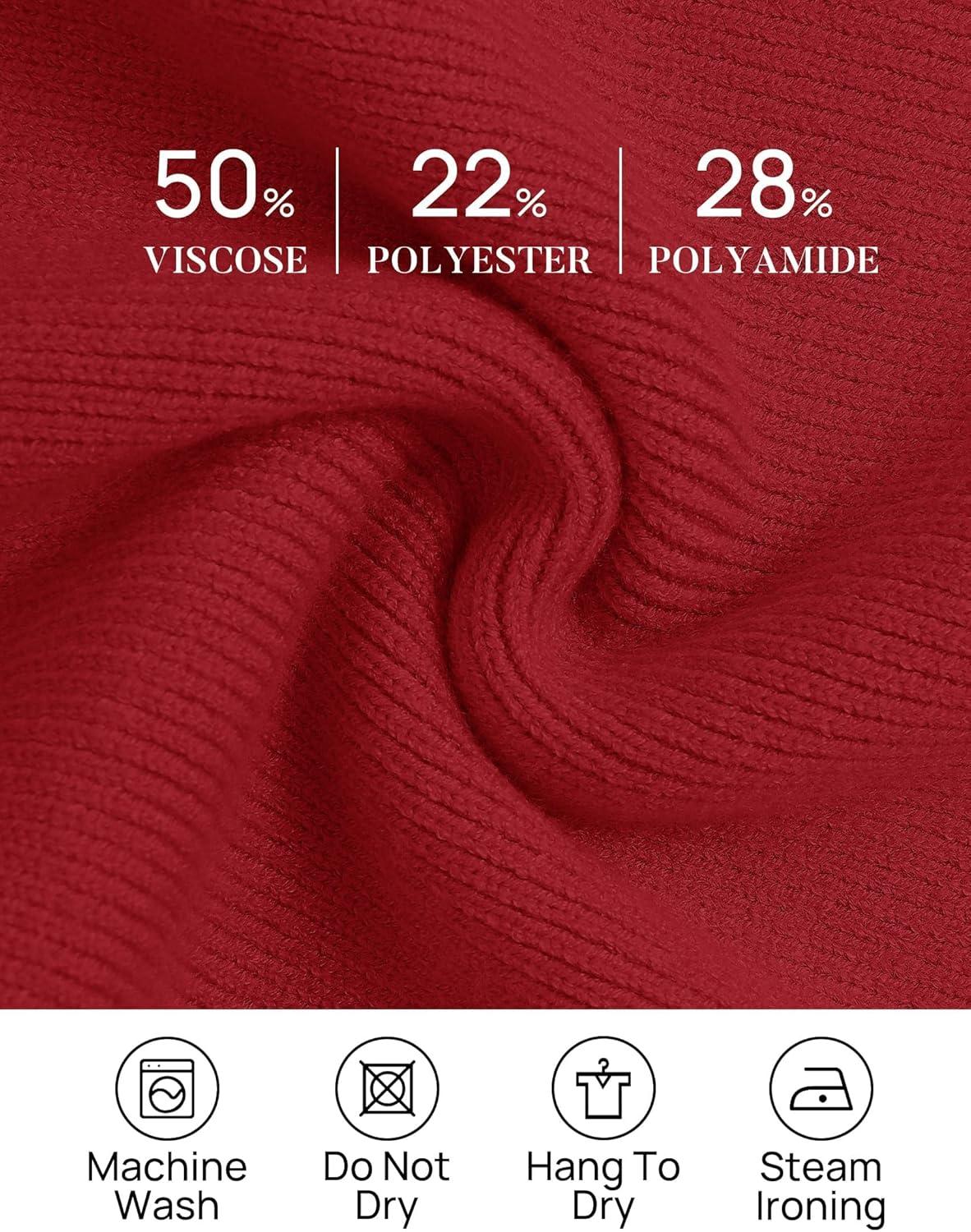 imageZESICA Womens Fall 2025 Oversized Sweaters Long Sleeve Color Block Mock Neck Side Slit Comfy Loose Knitted Pullover TopsRed