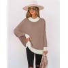 imageZESICA Womens Fall 2025 Oversized Sweaters Long Sleeve Color Block Mock Neck Side Slit Comfy Loose Knitted Pullover TopsAlmond