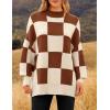 imageZESICA Womens Fall 2025 Oversized Sweaters Long Sleeve Color Block Mock Neck Side Slit Comfy Loose Knitted Pullover TopsCaramel
