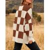 imageZESICA Womens Fall 2025 Oversized Sweaters Long Sleeve Color Block Mock Neck Side Slit Comfy Loose Knitted Pullover TopsCaramel