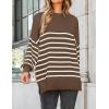 imageZESICA Womens Fall 2025 Oversized Sweaters Long Sleeve Color Block Mock Neck Side Slit Comfy Loose Knitted Pullover TopsCoffee
