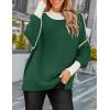 imageZESICA Womens Fall 2025 Oversized Sweaters Long Sleeve Color Block Mock Neck Side Slit Comfy Loose Knitted Pullover TopsDark Green