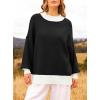 imageZESICA Womens Fall 2025 Oversized Sweaters Long Sleeve Color Block Mock Neck Side Slit Comfy Loose Knitted Pullover TopsDim
