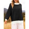 imageZESICA Womens Fall 2025 Oversized Sweaters Long Sleeve Color Block Mock Neck Side Slit Comfy Loose Knitted Pullover TopsDim