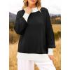 imageZESICA Womens Fall 2025 Oversized Sweaters Long Sleeve Color Block Mock Neck Side Slit Comfy Loose Knitted Pullover TopsDim