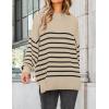 imageZESICA Womens Fall 2025 Oversized Sweaters Long Sleeve Color Block Mock Neck Side Slit Comfy Loose Knitted Pullover TopsKhaki