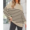 imageZESICA Womens Fall 2025 Oversized Sweaters Long Sleeve Color Block Mock Neck Side Slit Comfy Loose Knitted Pullover TopsKhaki