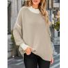 imageZESICA Womens Fall 2025 Oversized Sweaters Long Sleeve Color Block Mock Neck Side Slit Comfy Loose Knitted Pullover TopsOatmeal