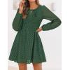 imageZESICA Womens Long Sleeve Mini Dress 2025 Fall Crewneck Tie Front Hollow Out Eyelet Babydoll A Line Short DressesOlive